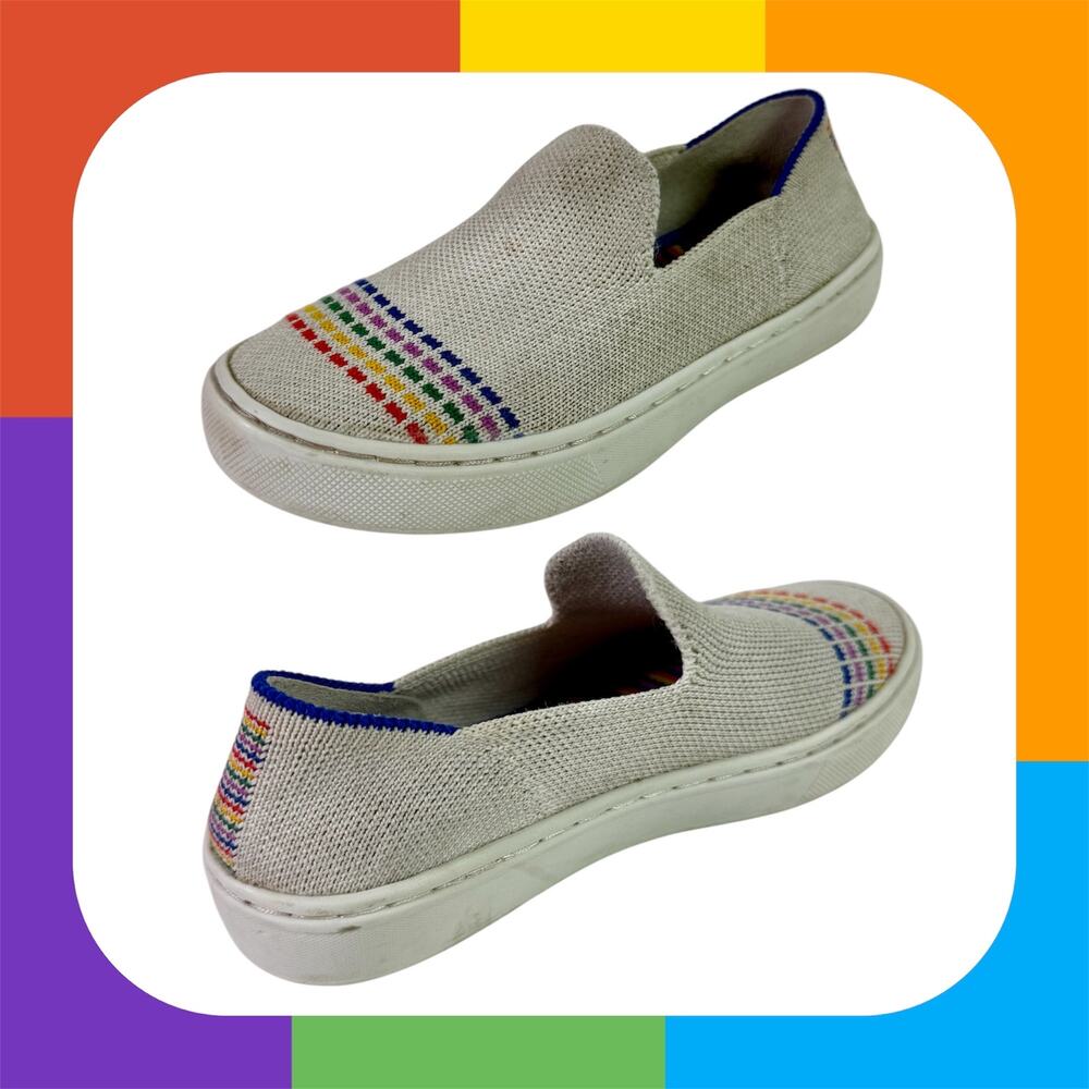 Rothy's Girls 12 White Rainbow Stitching Slip On Shoes Comfort Pride Play School
